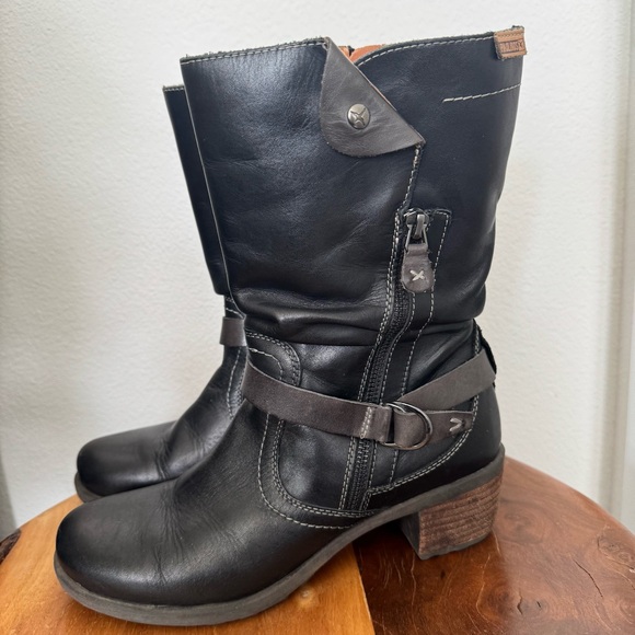 Pikolinos Le Mans 838-9629 Black Leather Combat Moto Boots Heeled Fall Winter - Picture 4 of 16